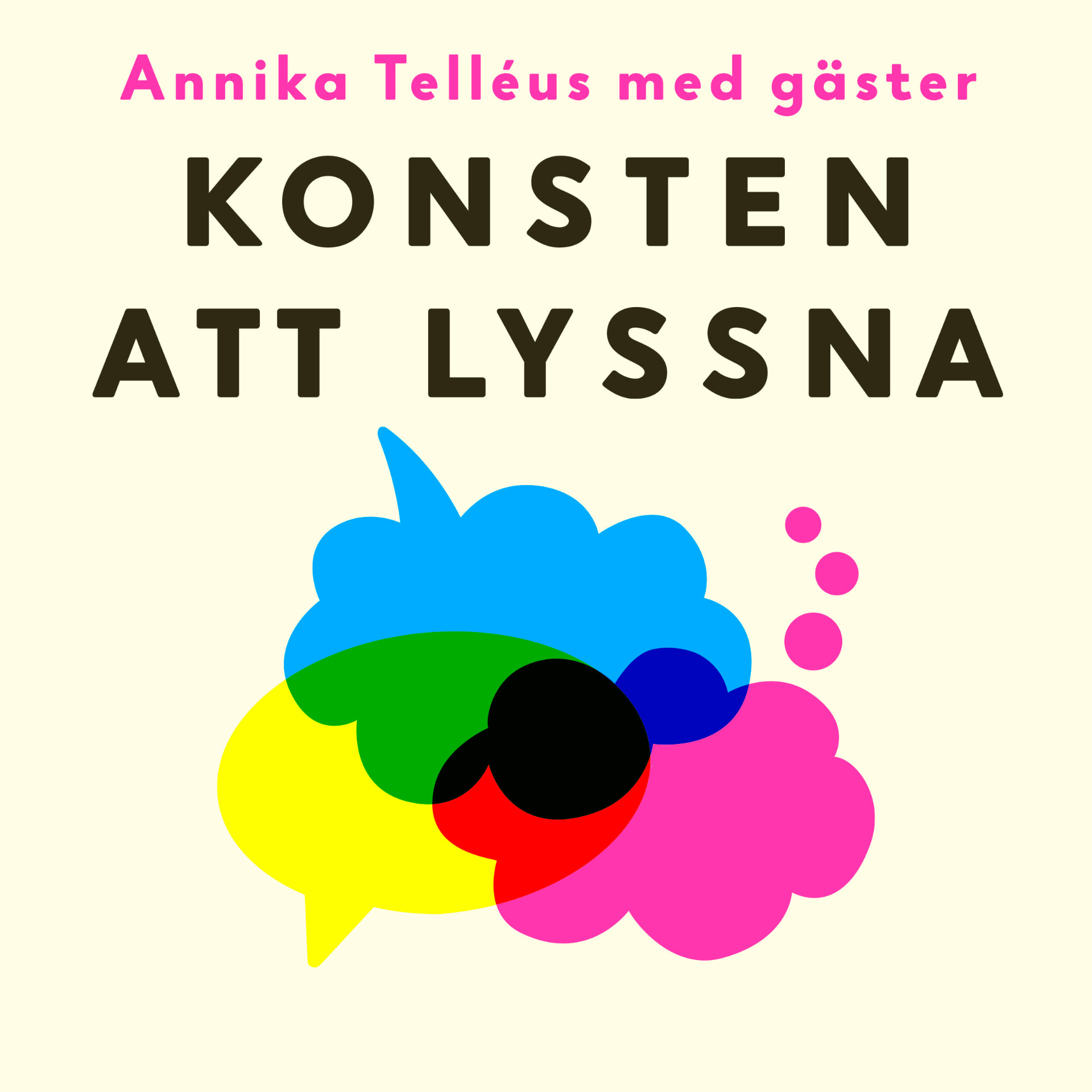 Cover artwork for the podcast Konsten att lyssna with overlapping speech bubbles